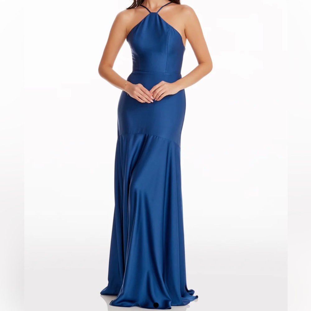 Dress The Population Satin Justine Gown, Blue, Sz M, cobalt, New